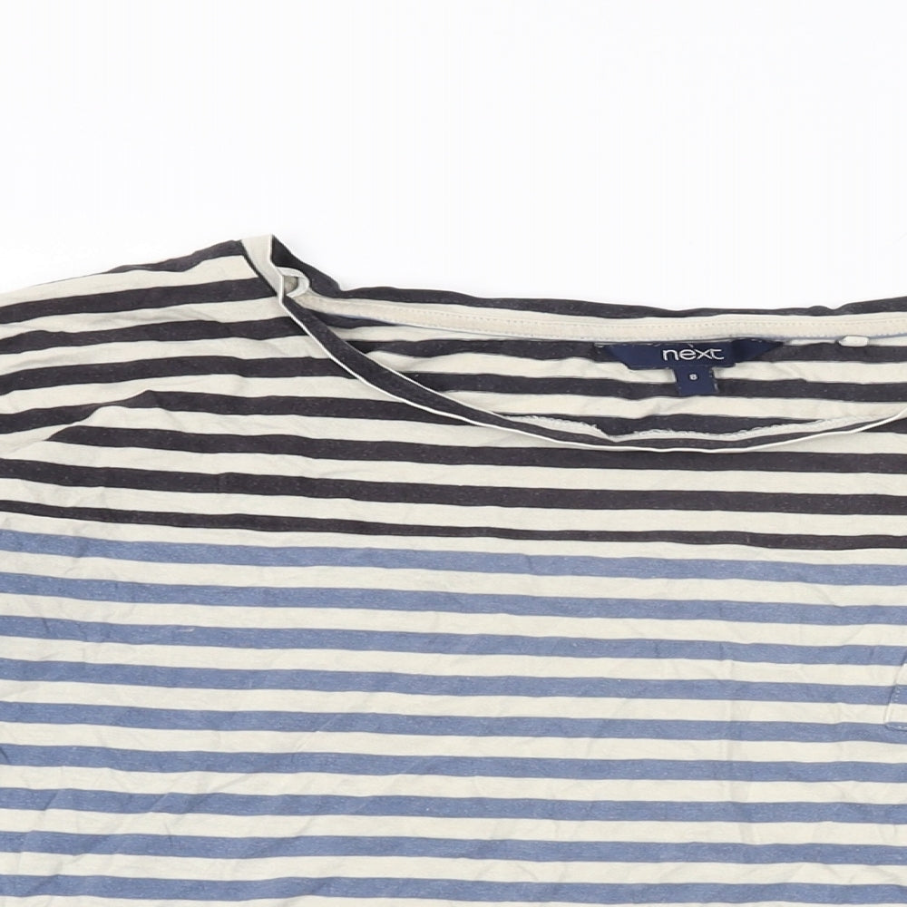 NEXT Womens Blue Striped Cotton Basic T-Shirt Size 8 Round Neck