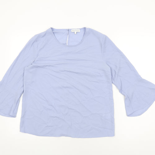Warehouse Womens Blue Polyester Basic Blouse Size 10 Round Neck