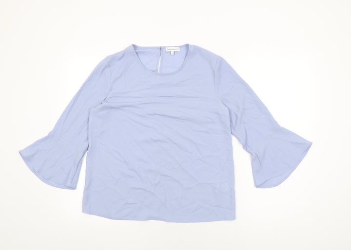 Warehouse Womens Blue Polyester Basic Blouse Size 10 Round Neck