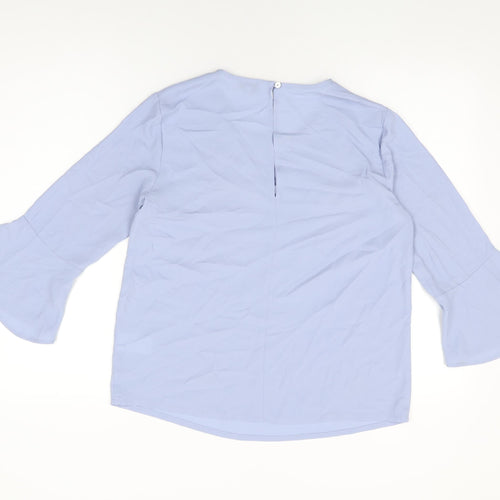 Warehouse Womens Blue Polyester Basic Blouse Size 10 Round Neck