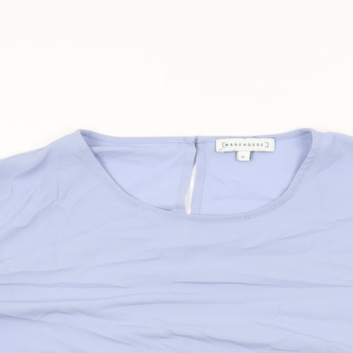 Warehouse Womens Blue Polyester Basic Blouse Size 10 Round Neck