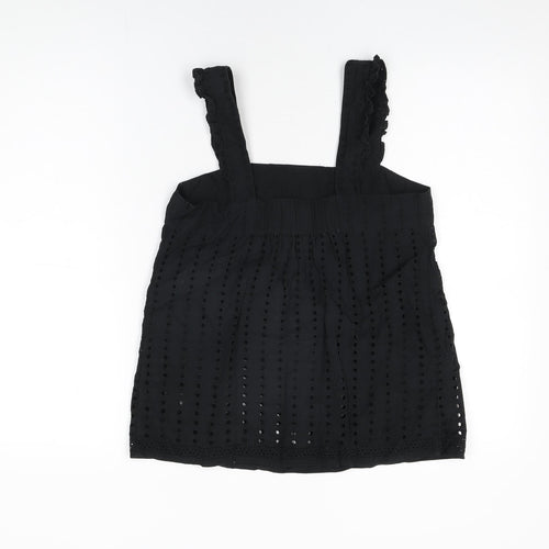 NEXT Womens Black Cotton Basic T-Shirt Size 6 Square Neck