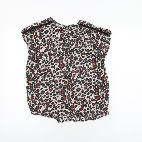 NEXT Womens White Animal Print Polyester Basic T-Shirt Size 8 Round Neck