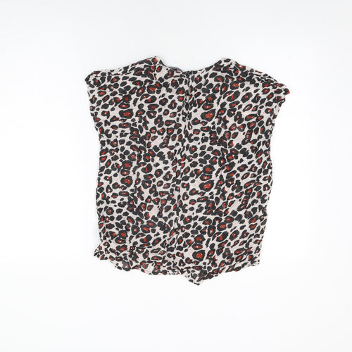 NEXT Womens White Animal Print Polyester Basic T-Shirt Size 8 Round Neck