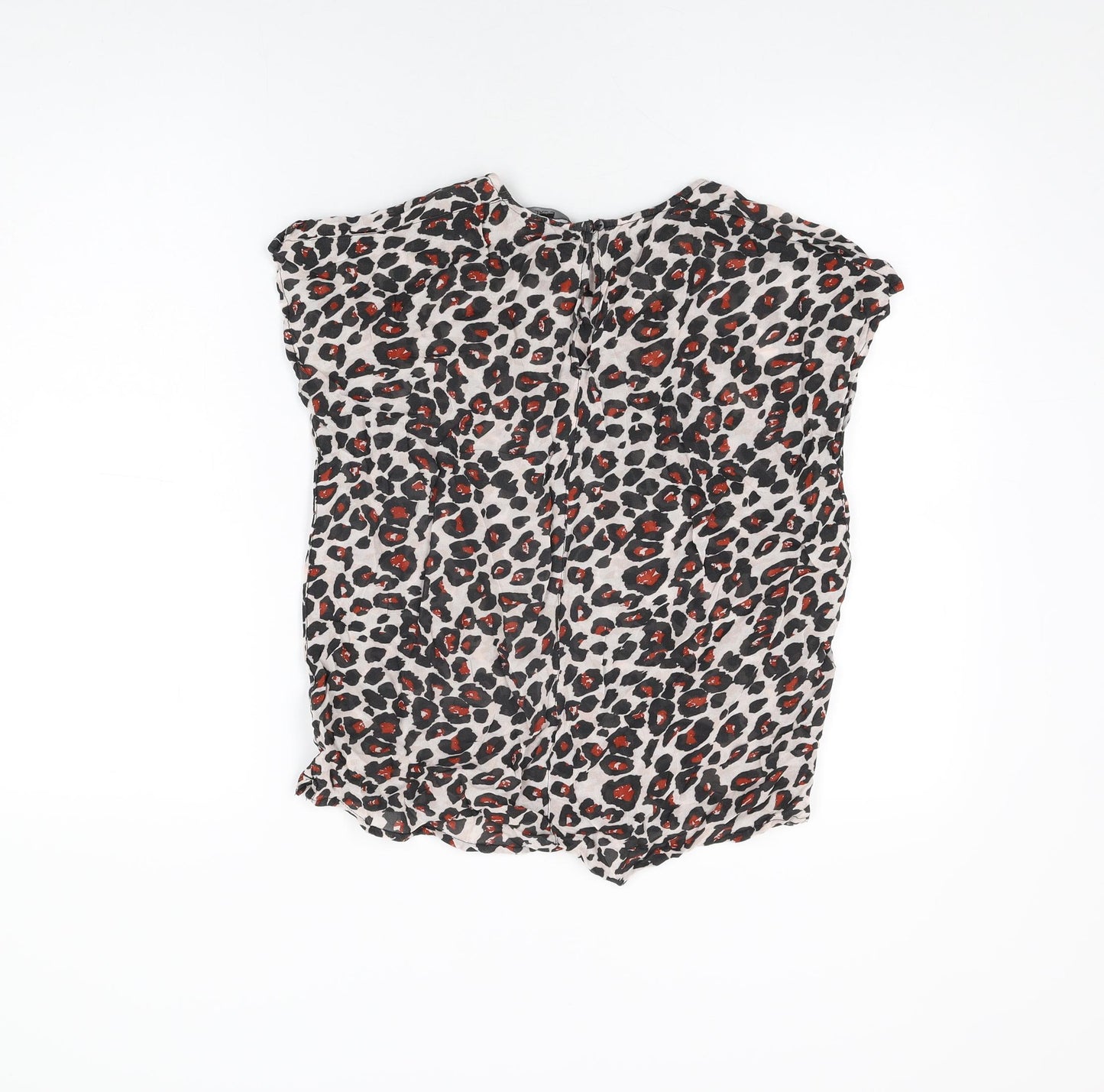 NEXT Womens White Animal Print Polyester Basic T-Shirt Size 8 Round Neck