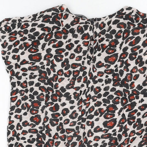 NEXT Womens White Animal Print Polyester Basic T-Shirt Size 8 Round Neck