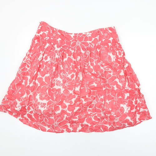 Marks and Spencer Womens Pink Floral Cotton Swing Skirt Size 16 Zip