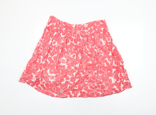 Marks and Spencer Womens Pink Floral Cotton Swing Skirt Size 16 Zip