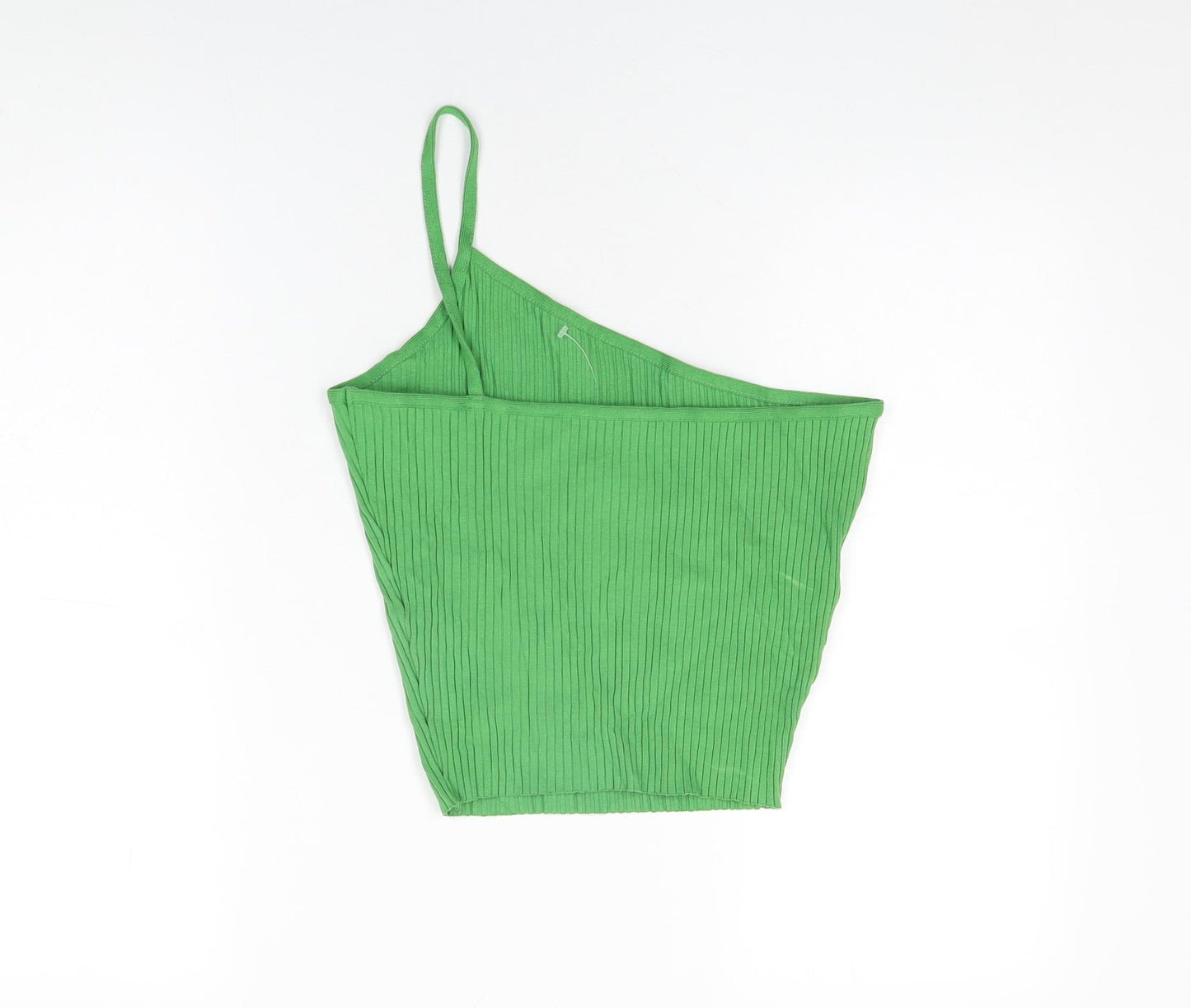 Zara Womens Green Cotton Cropped T-Shirt Size M One Shoulder