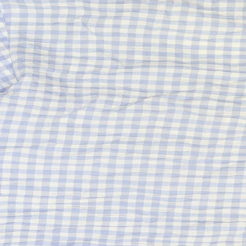 Topshop Womens Blue Geometric Cotton Basic T-Shirt Size 16 V-Neck - Gingham