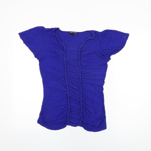 Cable & Gauge Womens Blue Viscose Basic T-Shirt Size L Round Neck