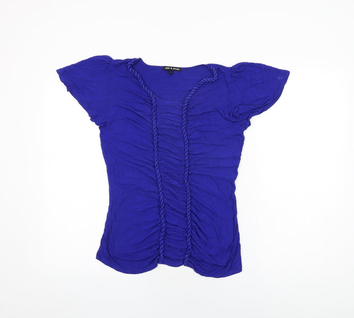 Cable & Gauge Womens Blue Viscose Basic T-Shirt Size L Round Neck