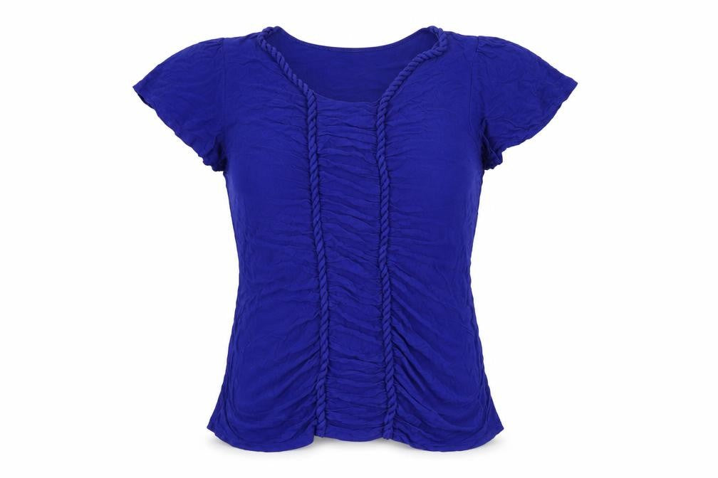 Front view of Cable & Gauge women’s blue viscose basic t-shirt, size L, round neck