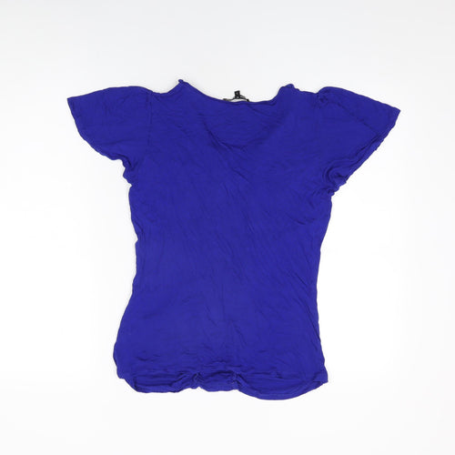 Cable & Gauge Womens Blue Viscose Basic T-Shirt Size L Round Neck