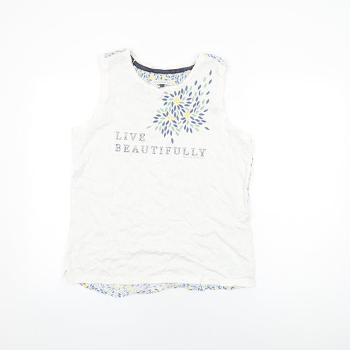 Maison de Nimes Womens White Geometric Cotton Basic T-Shirt Size 14 Round Neck - Live Faithfully, Leaf Print