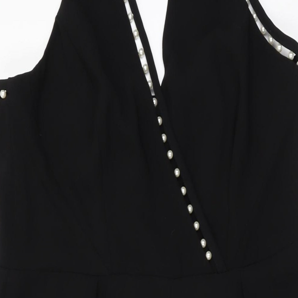 Coast Womens Black Polyester Jumpsuit One-Piece Size 16 L30 in Zip - Pearl Detail