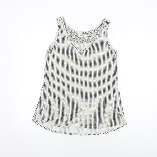 Myrine Womens White Geometric Viscose Basic Tank Size S V-Neck