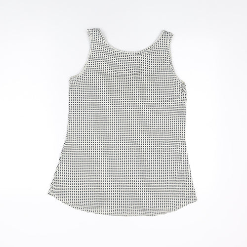 Myrine Womens White Geometric Viscose Basic Tank Size S V-Neck
