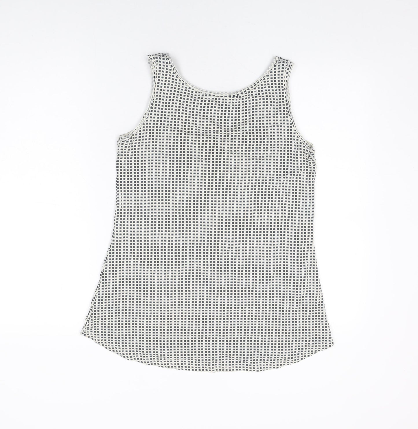 Myrine Womens White Geometric Viscose Basic Tank Size S V-Neck
