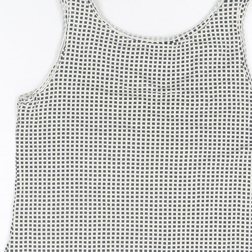 Myrine Womens White Geometric Viscose Basic Tank Size S V-Neck