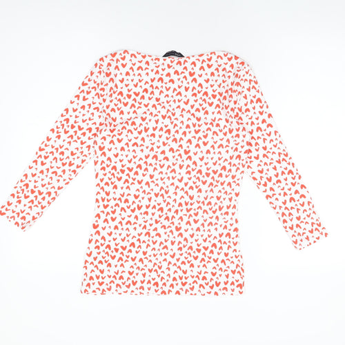 Marks and Spencer Womens White Geometric Cotton Basic T-Shirt Size 8 Boat Neck - Heart Print