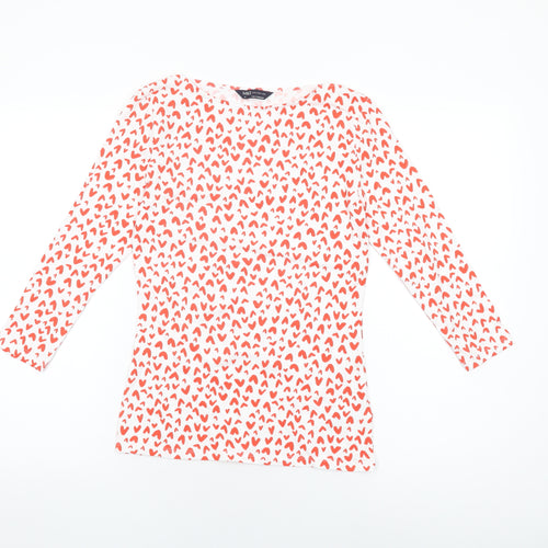 Marks and Spencer Womens White Geometric Cotton Basic T-Shirt Size 8 Boat Neck - Heart Print