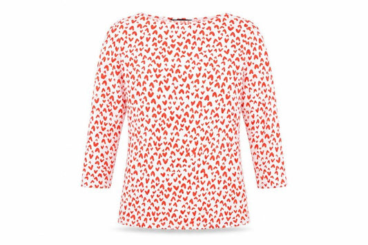 Front view of Marks & Spencer women’s white geometric cotton basic t-shirt, size UK 8, boat neck - heart print