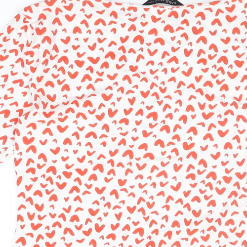 Marks and Spencer Womens White Geometric Cotton Basic T-Shirt Size 8 Boat Neck - Heart Print