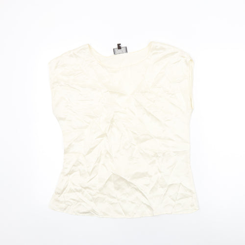 Pure Womens Ivory Polyester Basic T-Shirt Size 12 Round Neck