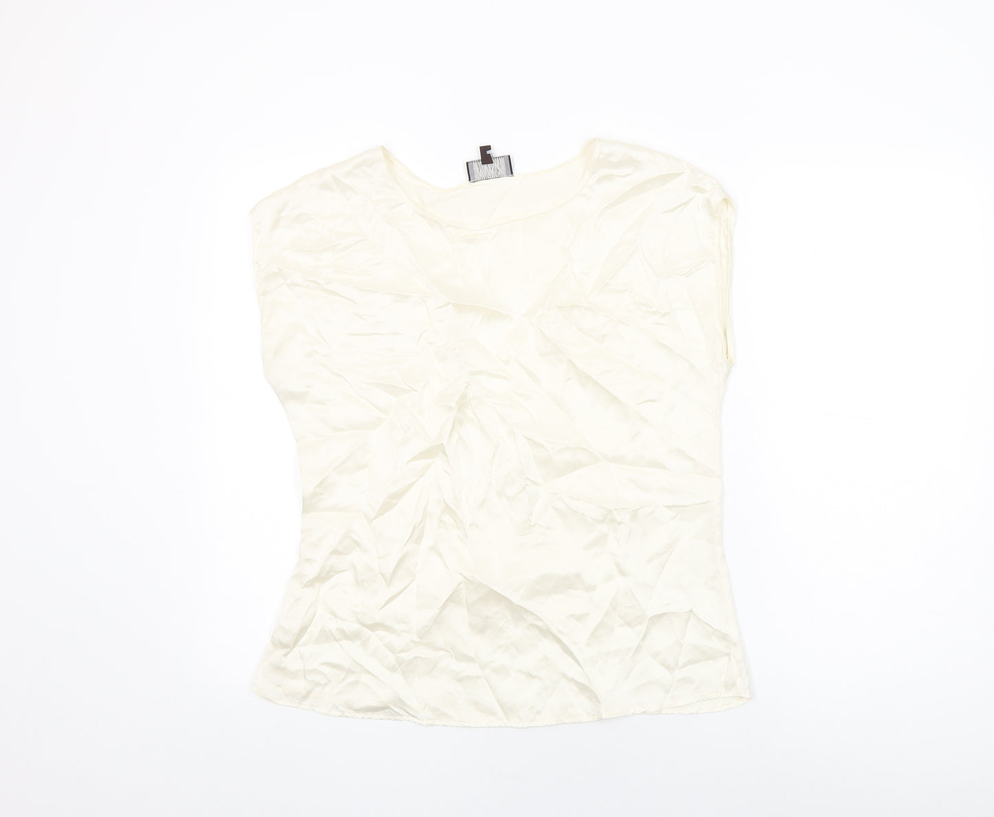 Pure Womens Ivory Polyester Basic T-Shirt Size 12 Round Neck