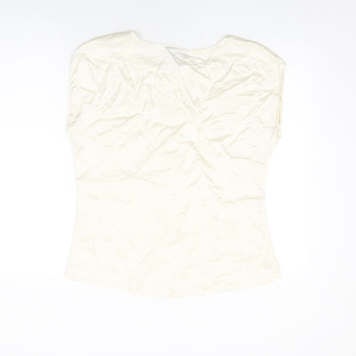 Pure Womens Ivory Polyester Basic T-Shirt Size 12 Round Neck