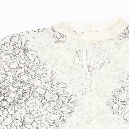 Joanna Hope Womens White Floral Cotton Basic T-Shirt Size 16 Round Neck
