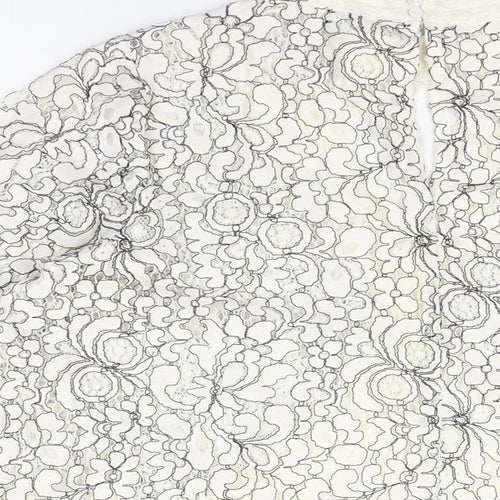 Joanna Hope Womens White Floral Cotton Basic T-Shirt Size 16 Round Neck