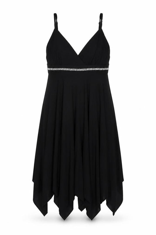 Front view of Select women’s black polyester shift, size UK 14, v-neck pullover