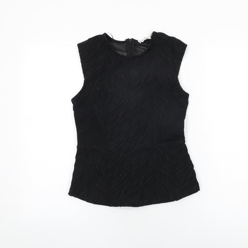 Zara Womens Black Geometric Polyester Basic T-Shirt Size M Round Neck