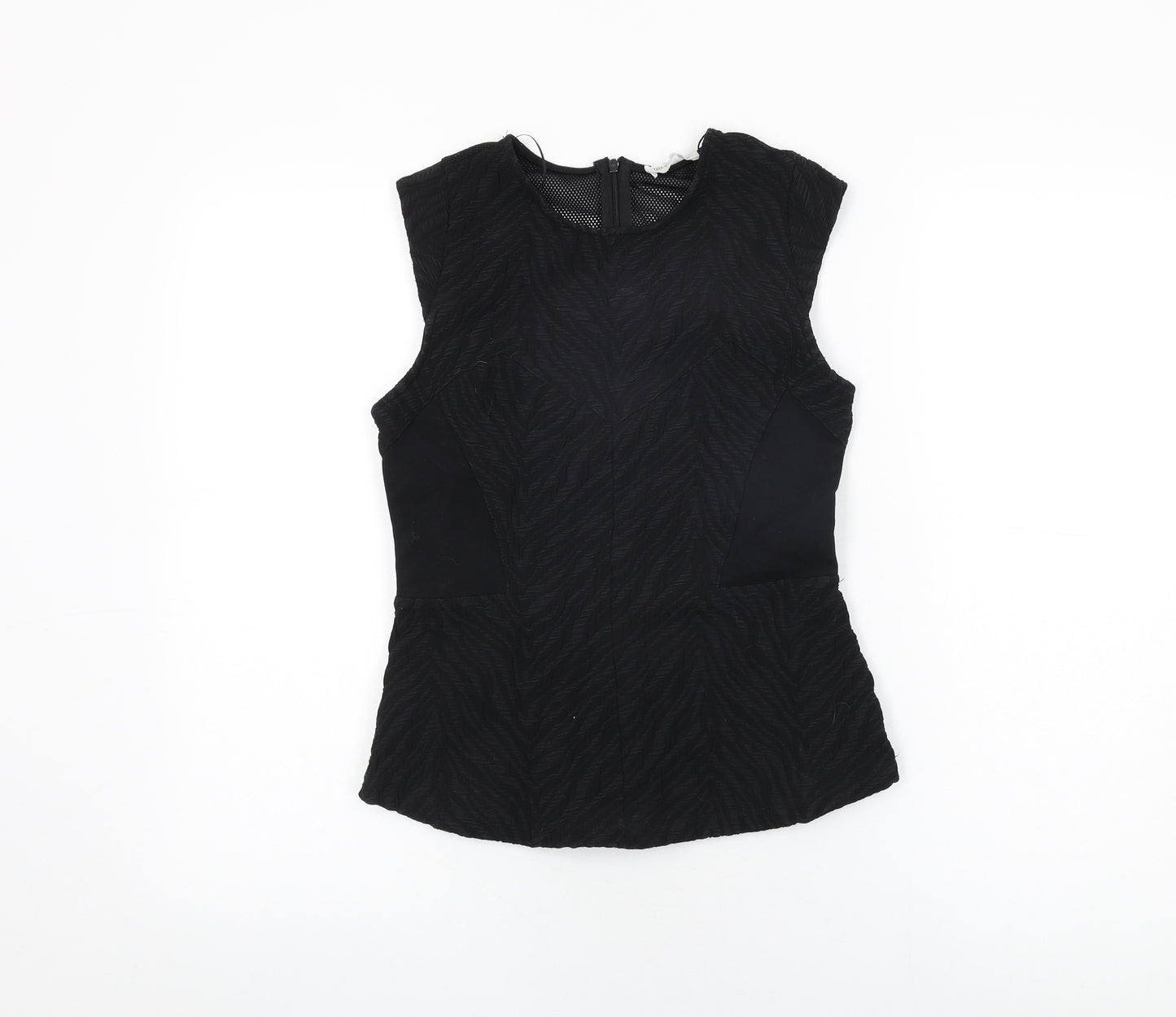 Zara Womens Black Geometric Polyester Basic T-Shirt Size M Round Neck