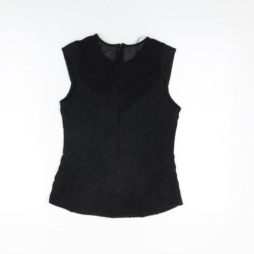 Zara Womens Black Geometric Polyester Basic T-Shirt Size M Round Neck
