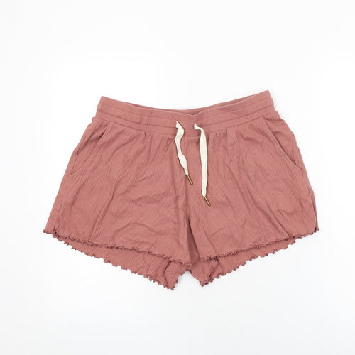 Marks and Spencer Womens Pink Cotton Basic Shorts Size M L3.5 in Regular Drawstring