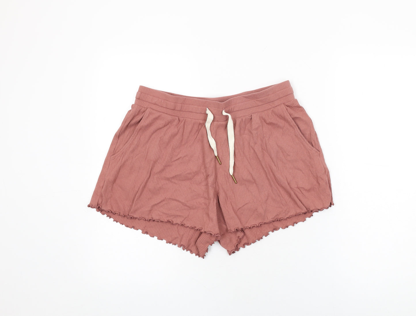 Marks and Spencer Womens Pink Cotton Basic Shorts Size M L3.5 in Regular Drawstring