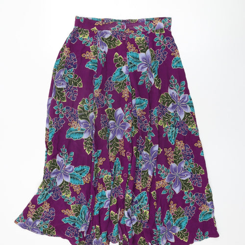 California Krush Womens Purple Floral Rayon Swing Skirt Size M Button