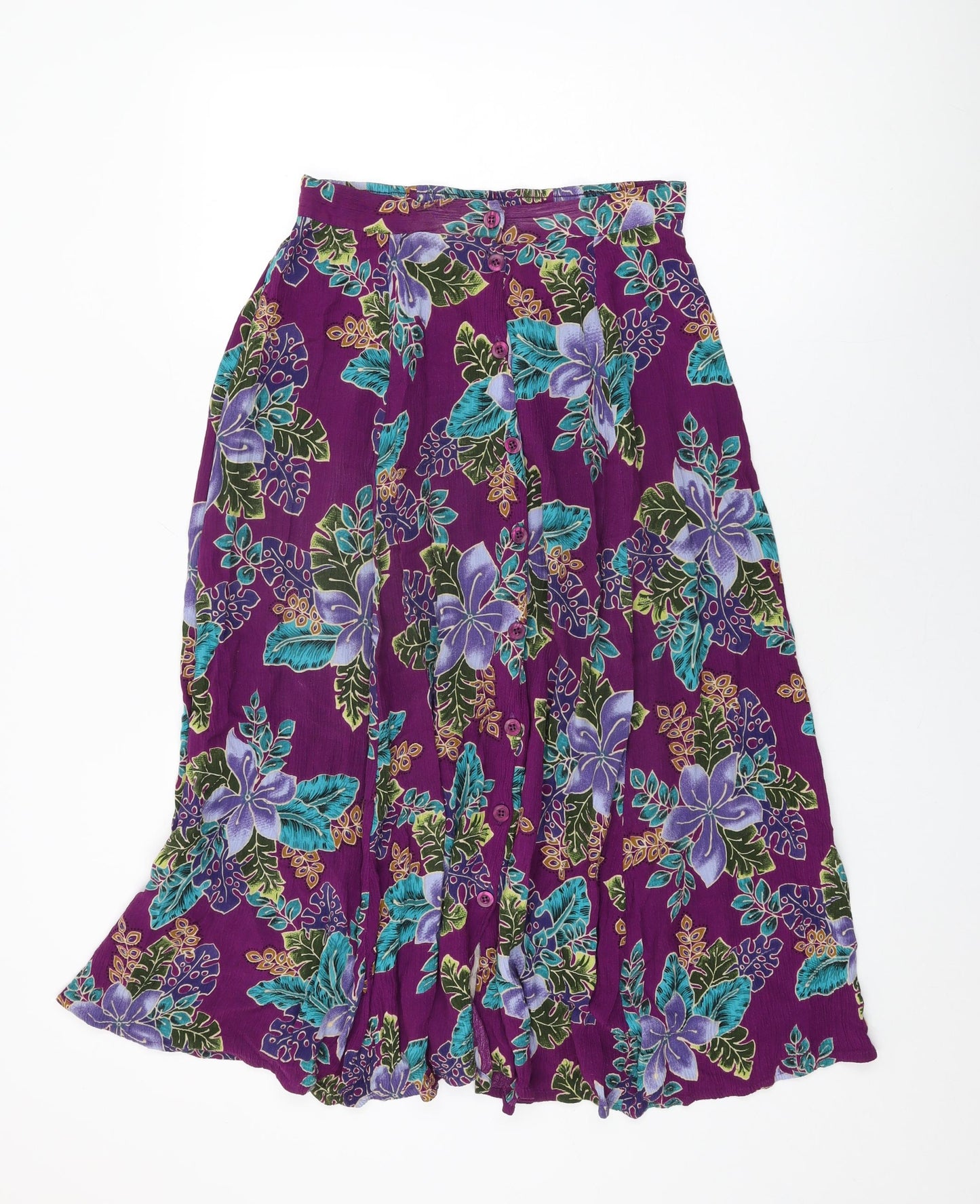 California Krush Womens Purple Floral Rayon Swing Skirt Size M Button