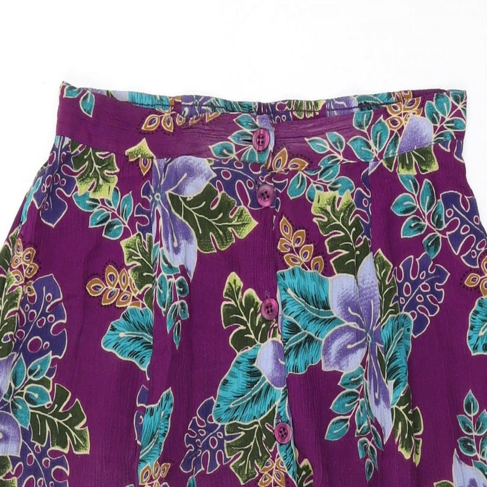 California Krush Womens Purple Floral Rayon Swing Skirt Size M Button