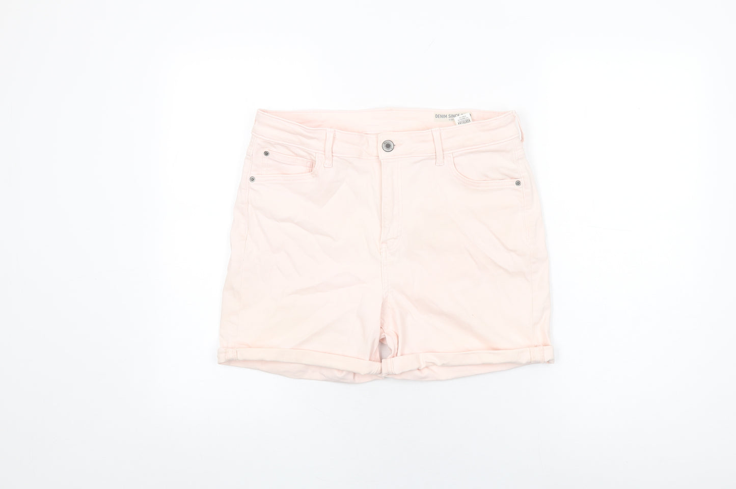 Marks and Spencer Womens Pink Cotton Basic Shorts Size 14 L4.5 in Regular Zip