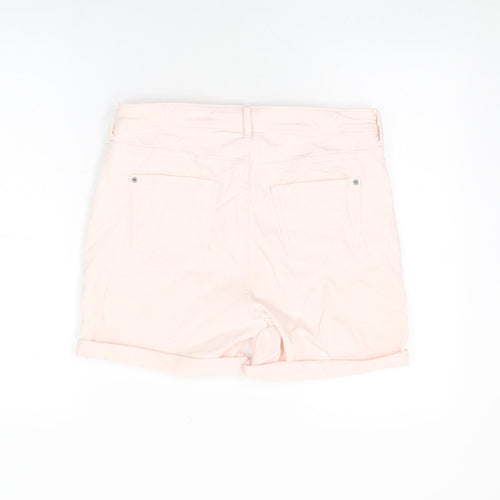 Marks and Spencer Womens Pink Cotton Basic Shorts Size 14 L4.5 in Regular Zip