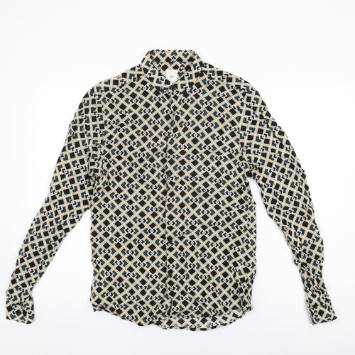 River Island Womens Green Geometric Viscose Basic Button-Up Size S Collared