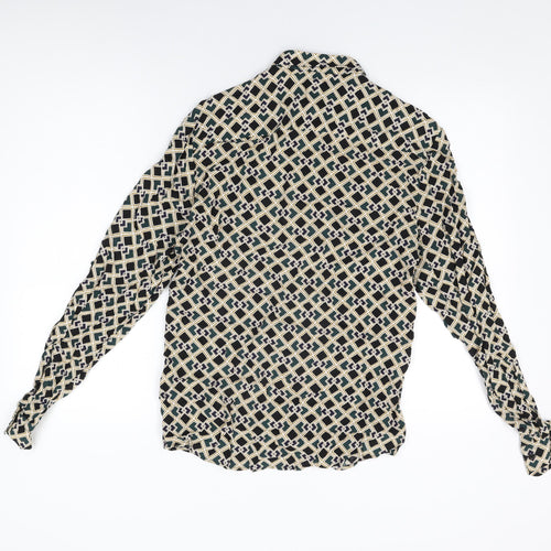 River Island Womens Green Geometric Viscose Basic Button-Up Size S Collared