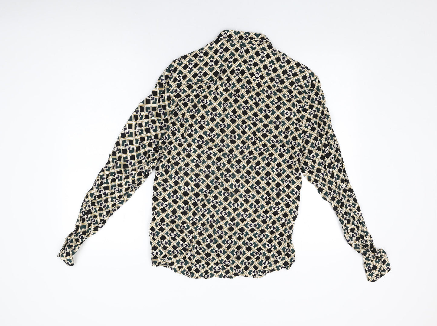 River Island Womens Green Geometric Viscose Basic Button-Up Size S Collared