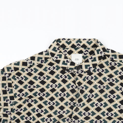 River Island Womens Green Geometric Viscose Basic Button-Up Size S Collared