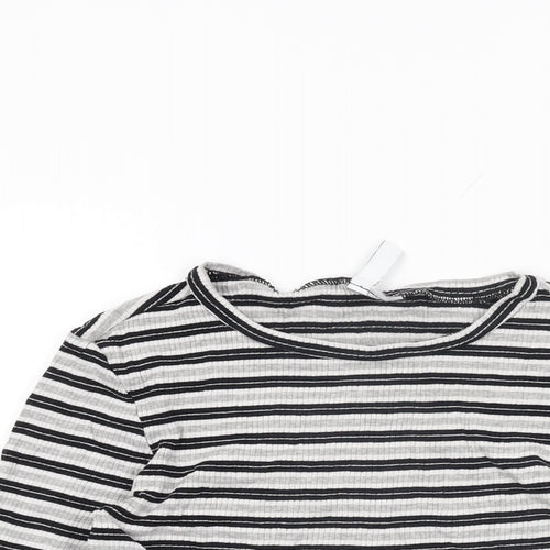 H&M Womens Grey Striped Cotton Cropped T-Shirt Size S Round Neck