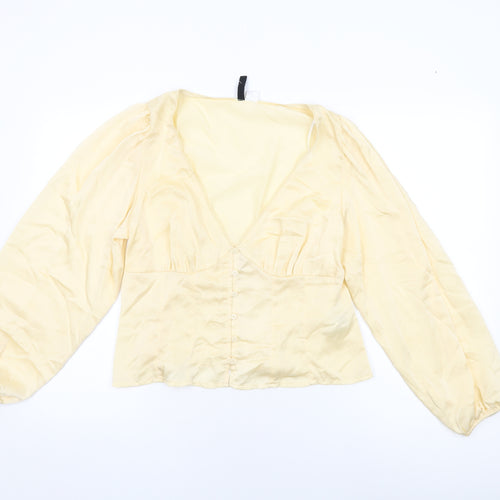 H&M Womens Ivory Polyester Basic Blouse Size L V-Neck